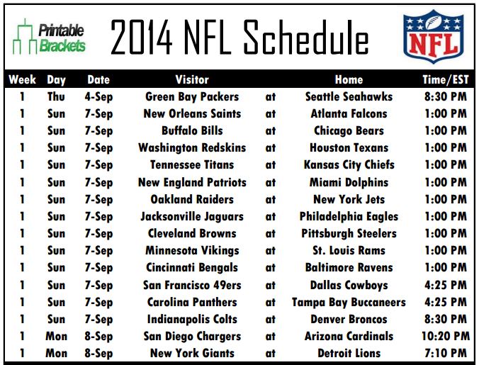 Complete 2014 NFL Schedule Available at